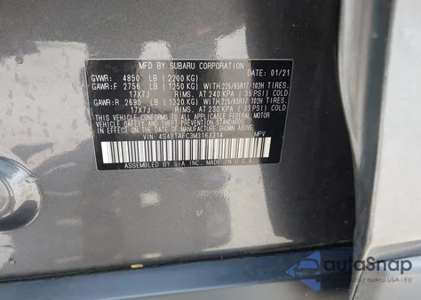 2021 Subaru Outback Premium z USA, uszkodzony, nr VIN 4S4BTAFC3M3163314